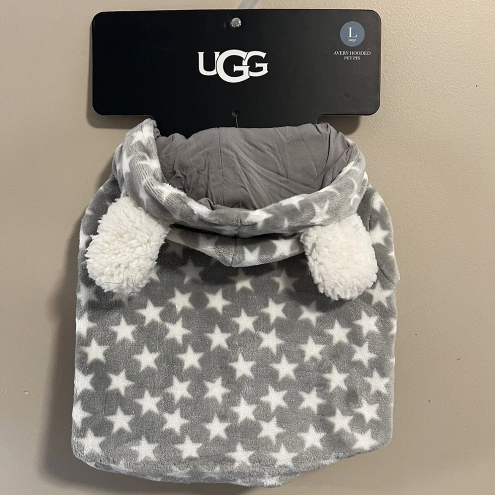 UGG Avery hooded pet glacier gray Stars dog clothing sweater jacket‎ with EARS